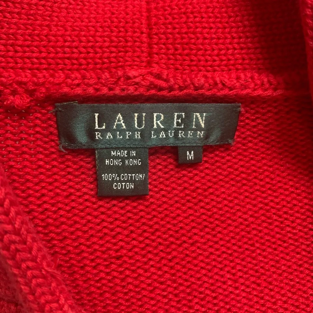 Lauren Ralph Lauren Red Button Shoulder Cotton Sweater Size M Nautical - Picture 5 of 7